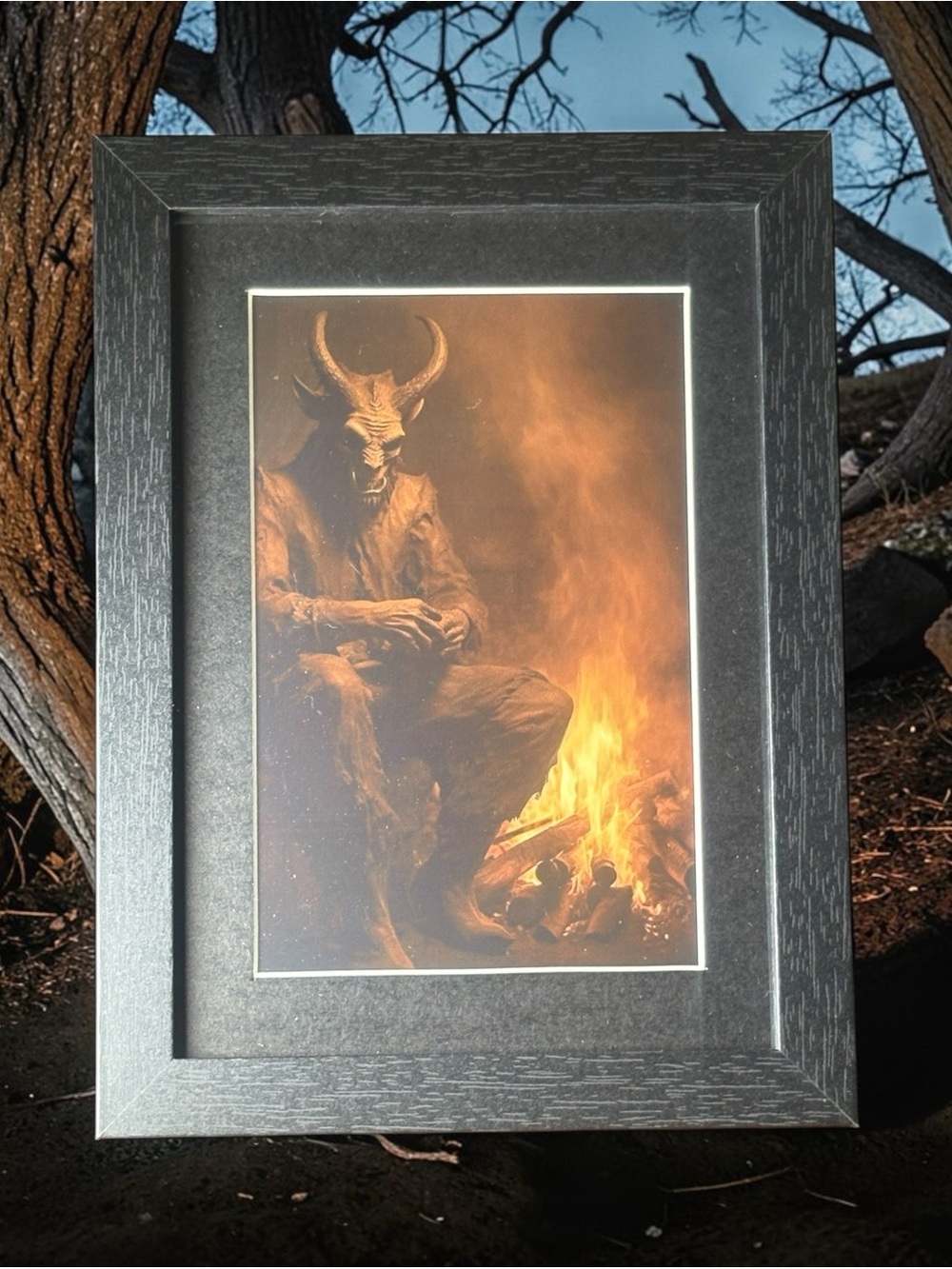 🔥 Mystical Horned Demon Framed Art – Brand New!